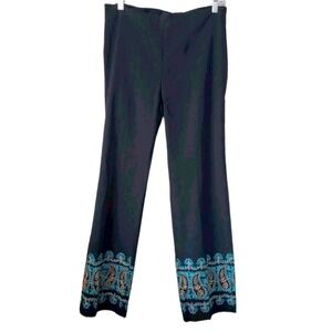 Karen Kane Flare pants Size 10 Black Embroidered  Paisley Pattern